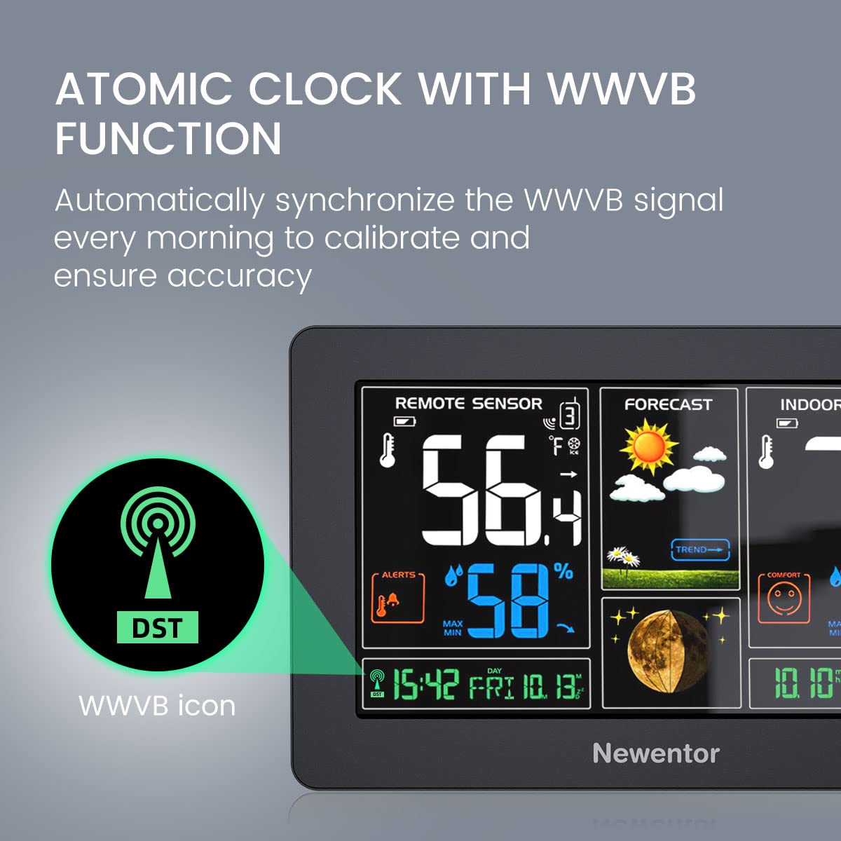 Newentor Wireless Weather Station Thermometer Clock Barometer Black