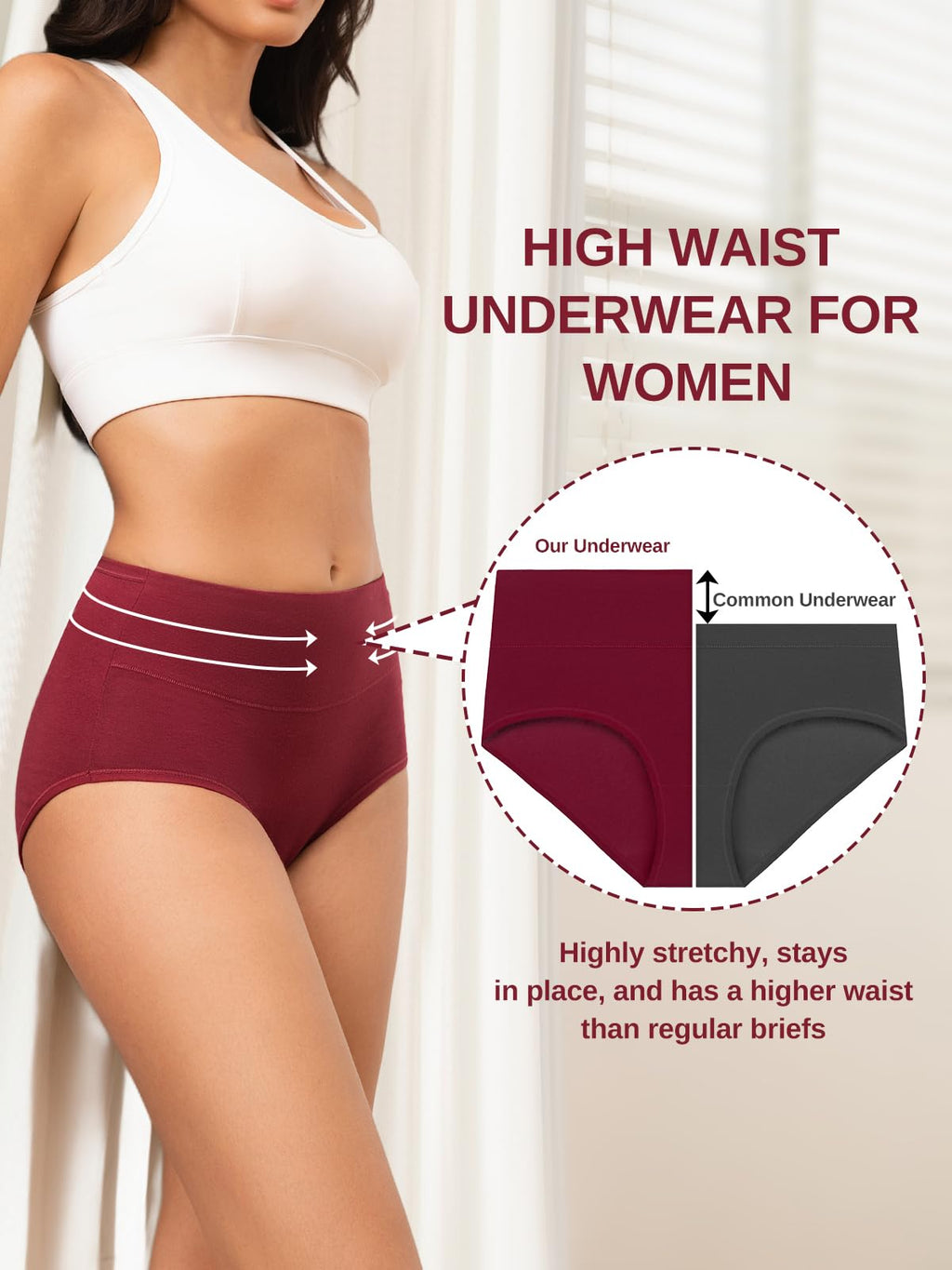 Vevmon Cotton Underwear for Women High Waisted Full Coverage Briefs Soft Ladies