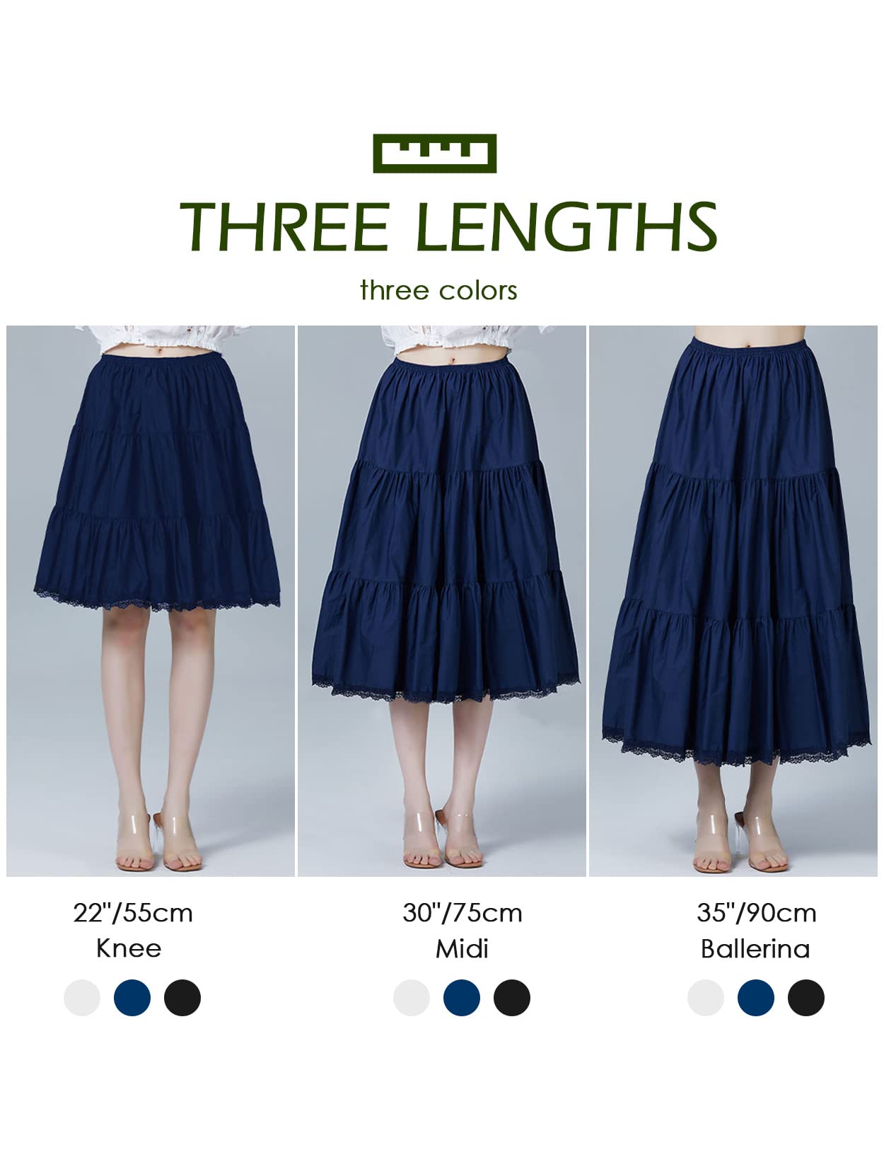 BEAUTELICATE Women 100% Cotton Skirt 3 Tiered A-Line Retro Medieval Skirt