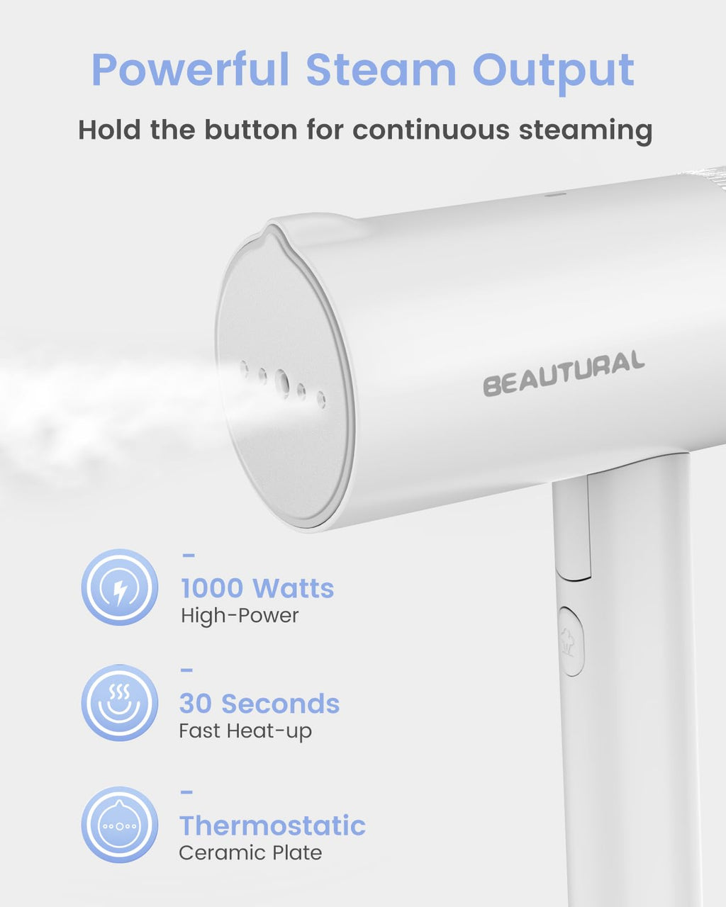 BEAUTURAL Steamer for Clothes, Portable Garment Wrinkle Remover, Fast 30s