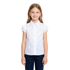 Bienzoe White Girls Cotton Blouse: Short Sleeve Wrinkle-Free School Uniform