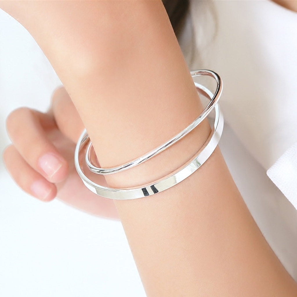 Merdia 990 Solid Sterling Silver Polished and Rough Twisted Bangle Bracelet for
