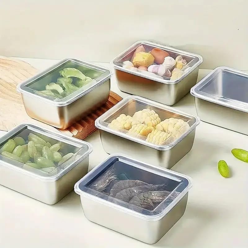 Souso 6pcs Stainless Steel Stacking Food Containers with Lids, Reusable Snack &