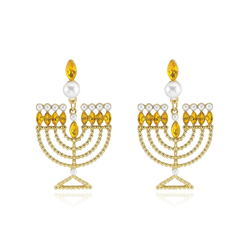 Hanukkah Earrings for Women Pearl Menorah Earrings Stud Jewish Holiday Jewelry