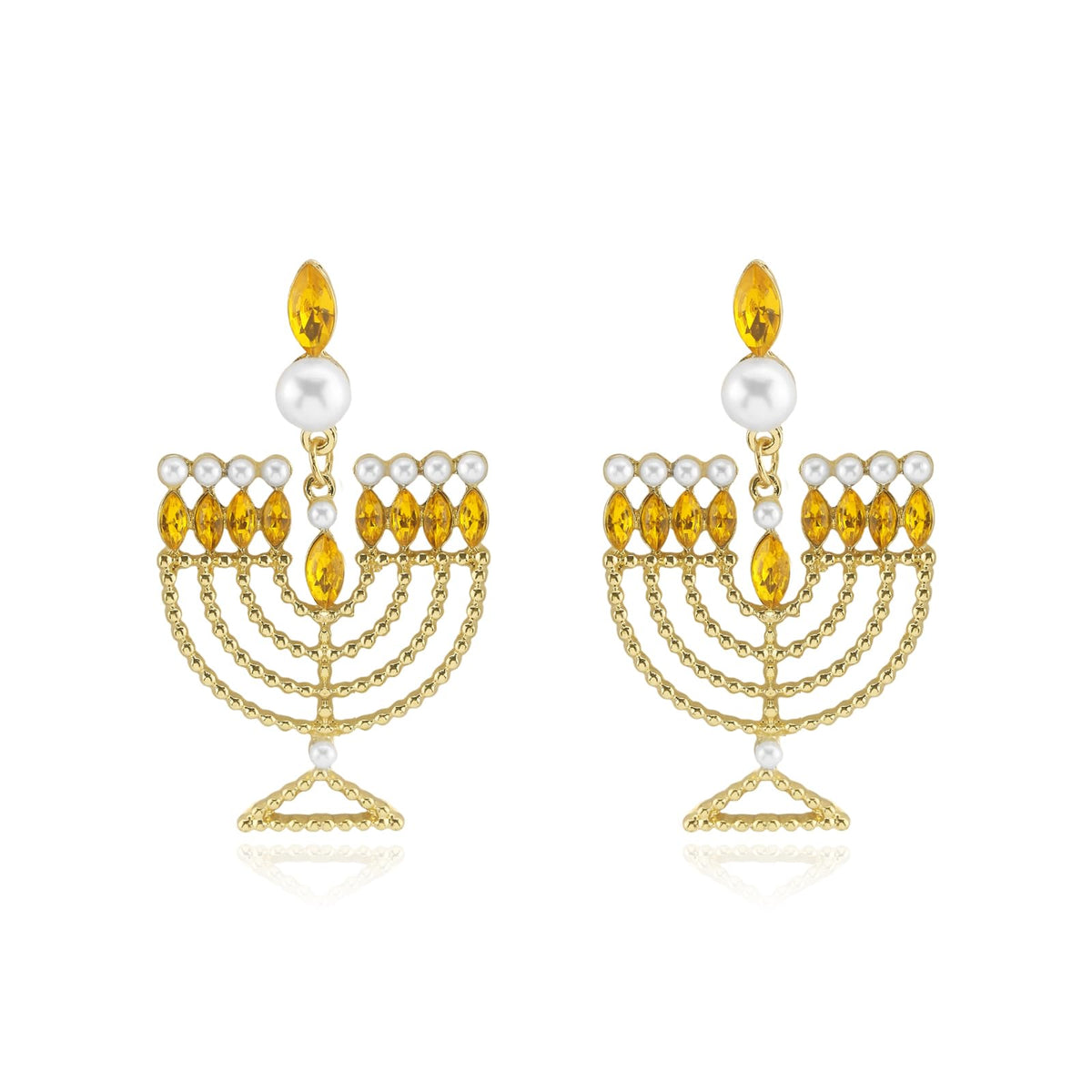 Hanukkah Earrings for Women Pearl Menorah Earrings Stud Jewish Holiday Jewelry