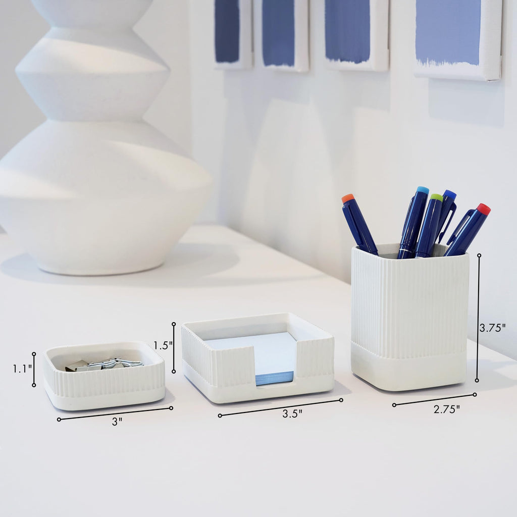 Aesthetic Desk Organizer Set of 3 For Your Office - Sturdy Concrete Desktop