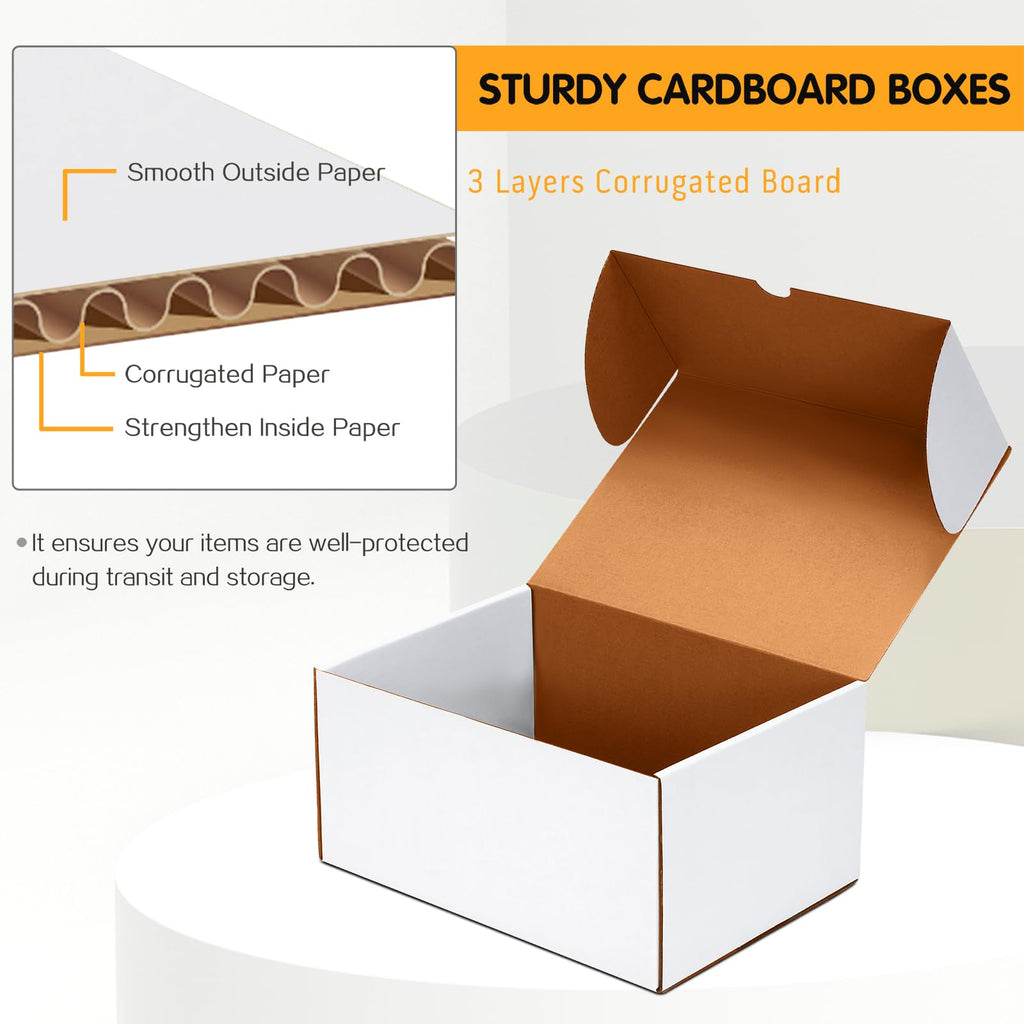JOWLOT 12x9x6 inch Shipping Boxes Set of 15, White Corrugated Cardboard Box