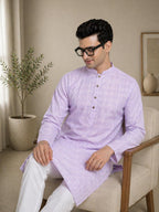 Sojanya (Since 1958 Men'S Cotton Linen Purple Checked Only Long Kurta, Size 40