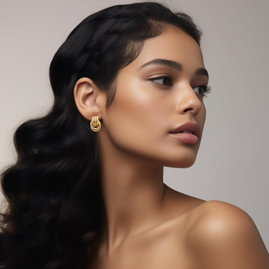 LWALMS Chunky Gold Earrings for Women - Double Knots 14K Real Gold Plated