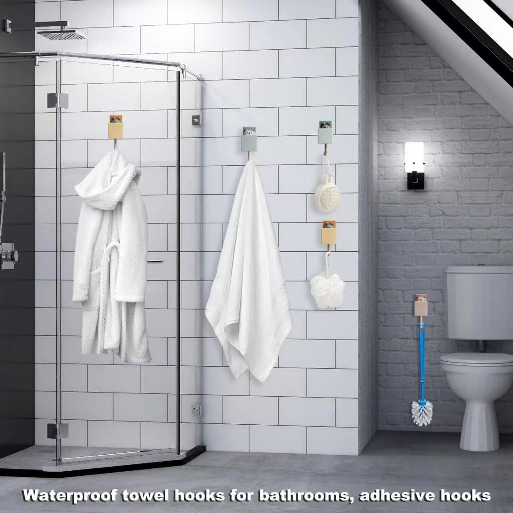 FUZSKWID 4Pcs Cute Self Adhesive Towel Hooks -Max Load 10LB,Heavy Duty Utility