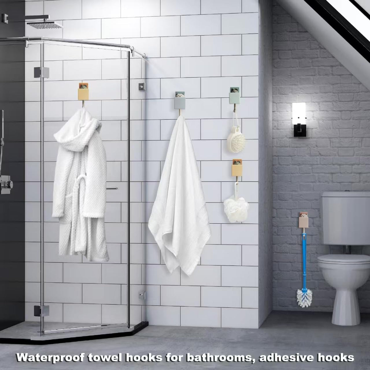 FUZSKWID 4Pcs Cute Self Adhesive Towel Hooks -Max Load 10LB,Heavy Duty Utility
