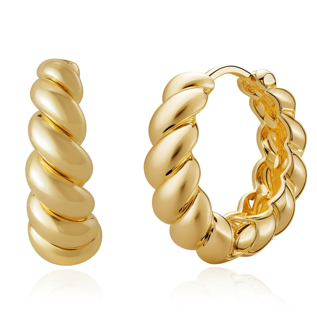 MEVECCO Gold Huggie Hoop Earring for Women 18K Gold Plated Dainty Cute Twist