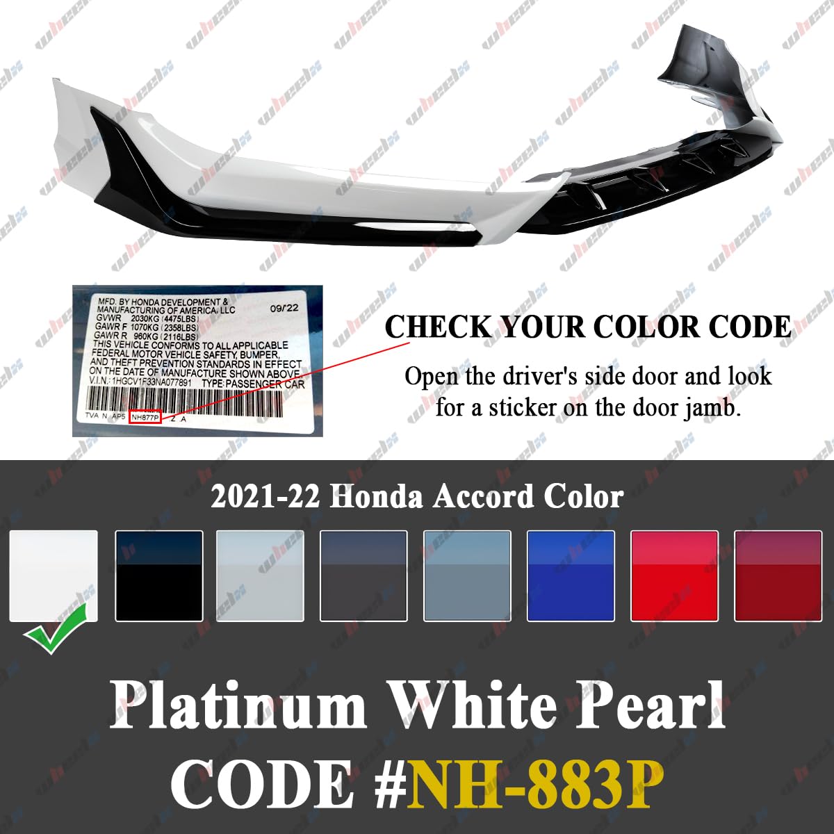 3PCS Front Lip Spoiler Splitter for Honda Accord 2021-2022 ACR Platinum White