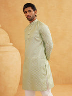 Sojanya (Since 1958 Men'S Jacquard Silk Pista Green Self Design Only Kurta, Size 38