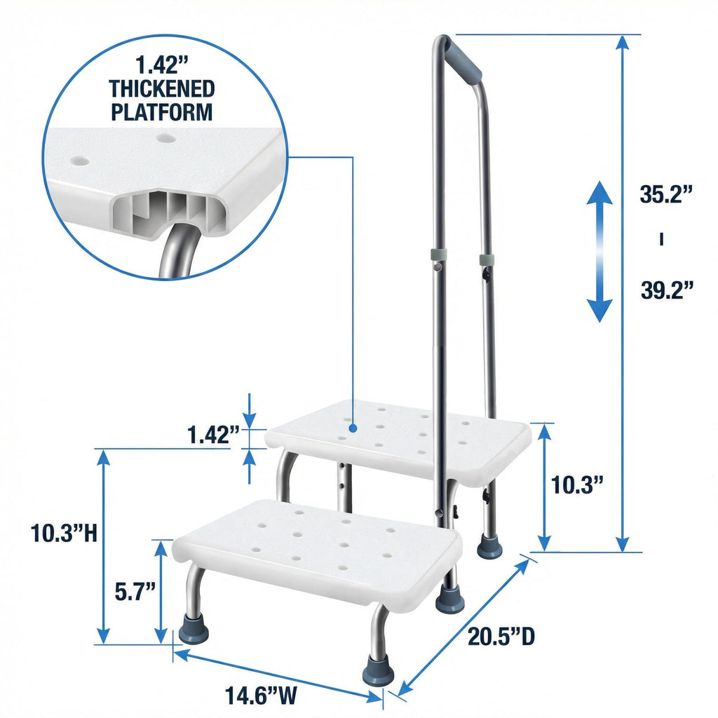 Aliseniors Step Stool with Handle and Non-Skid Platform, Heavy Duty 2 Steps