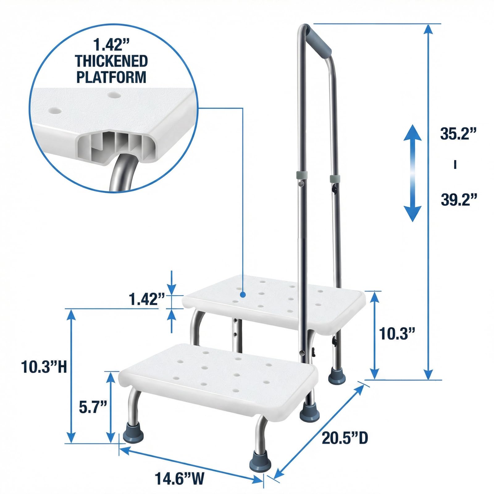 Aliseniors Step Stool with Handle and Non-Skid Platform, Heavy Duty 2 Steps