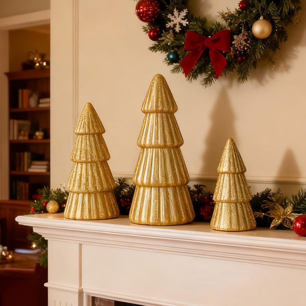 Set of 3 Joyhalo Tabletop Christmas Trees, Frosted Christmas Trees Indoor Xmas