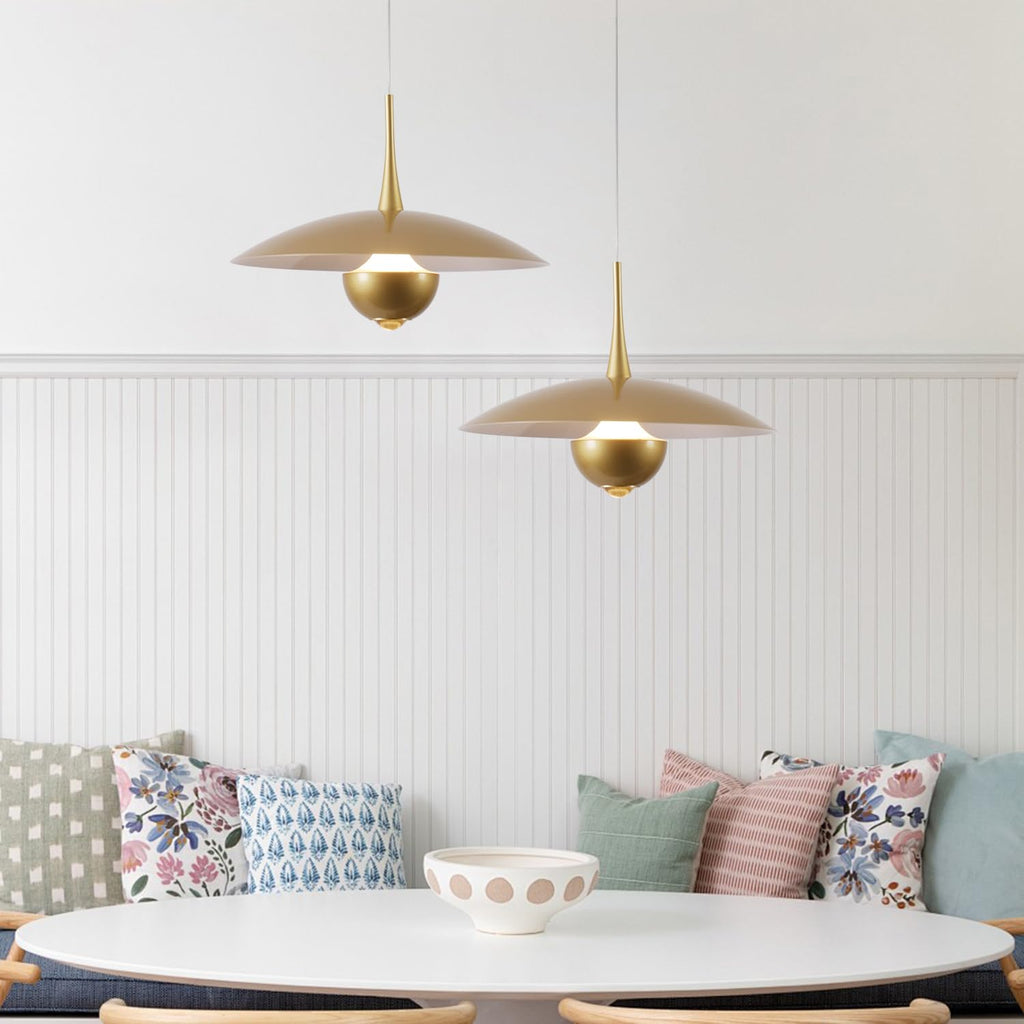 Fulesi Vintage Led Pendant Light Farmhouse Gold Metal Ceiling Lights Mid Century Modern Pendant Lighting Industrial Large Pendant Light for Kitchen Island Bedroom