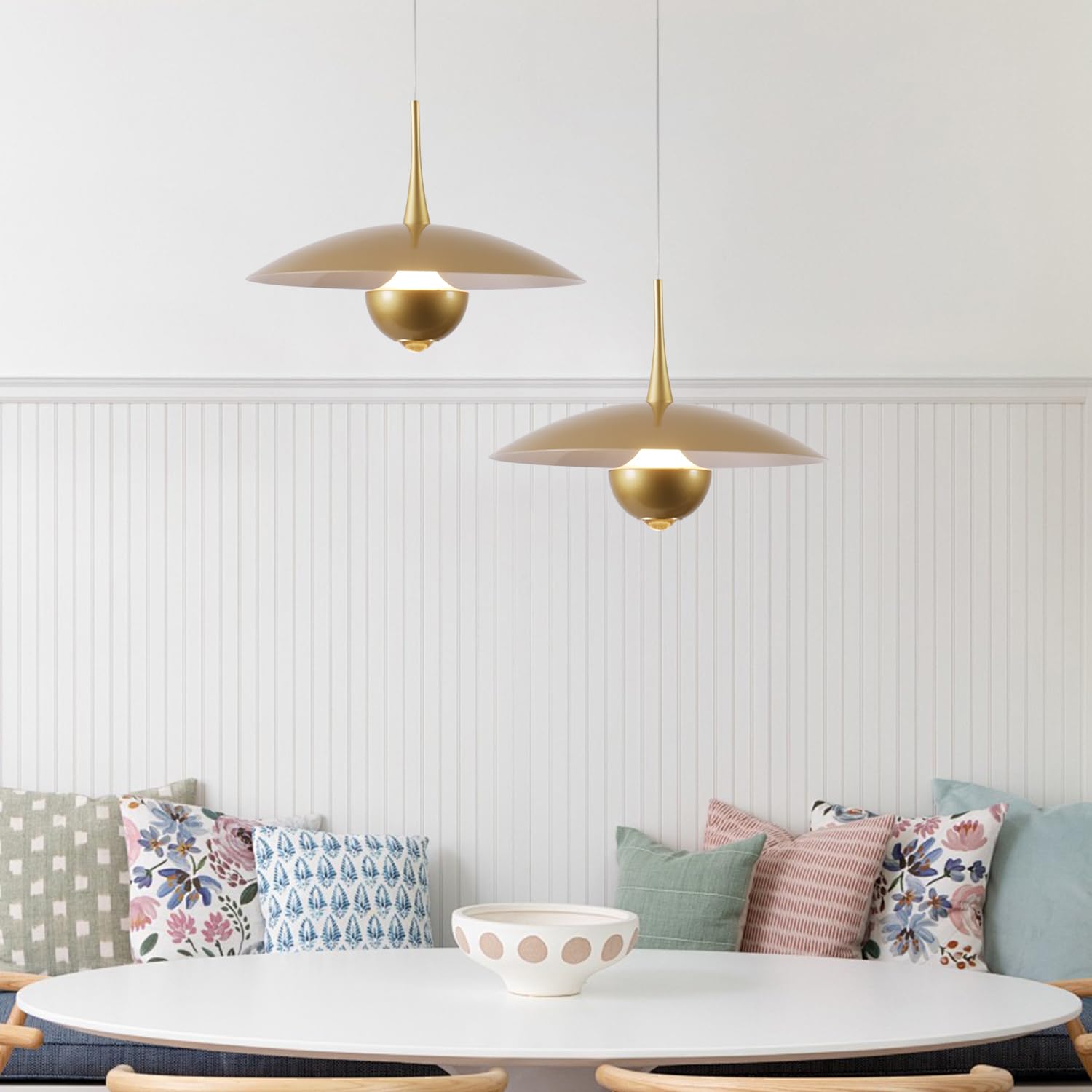Fulesi Vintage Led Pendant Light Farmhouse Gold Metal Ceiling Lights Mid Century Modern Pendant Lighting Industrial Large Pendant Light for Kitchen Island Bedroom
