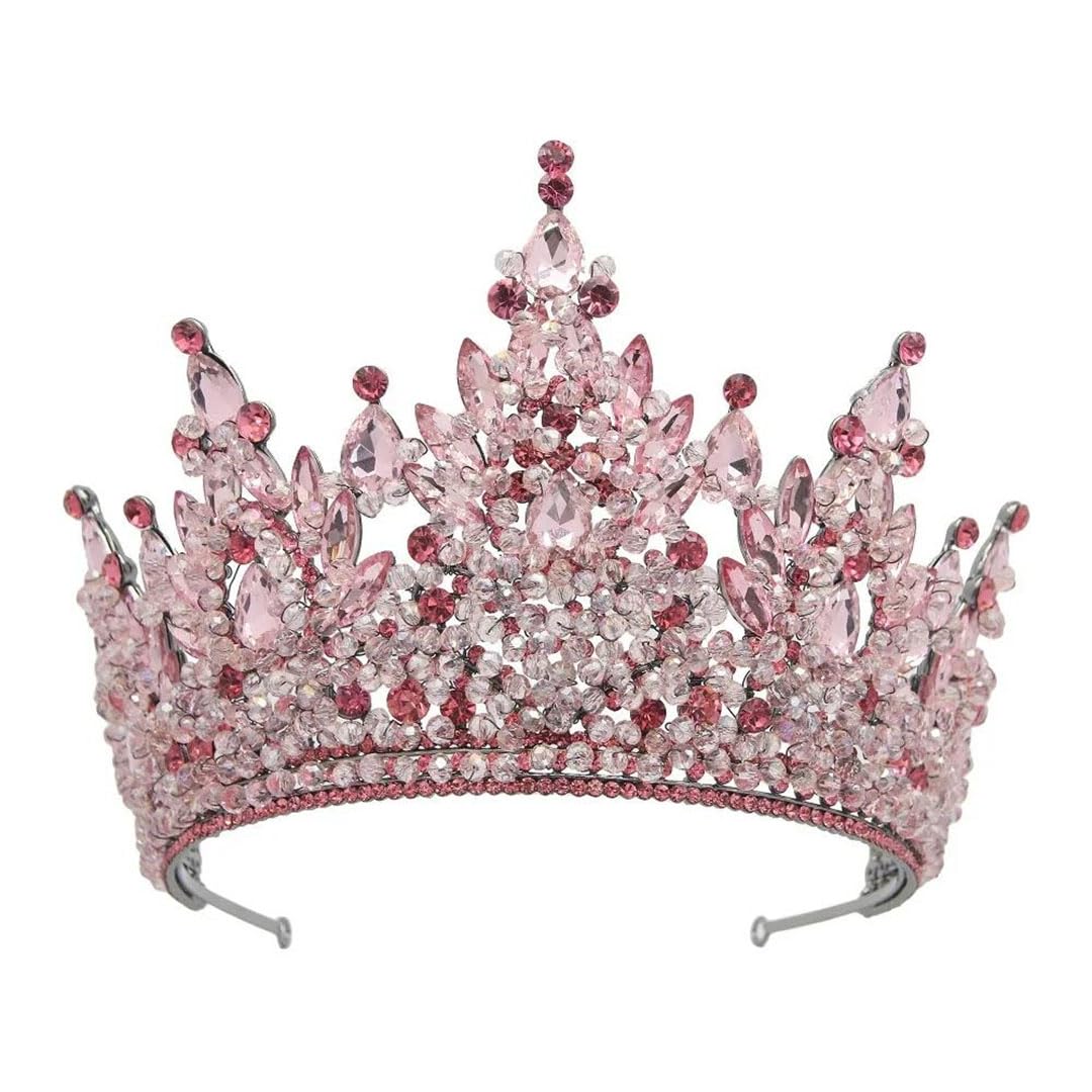 Women Crystal Crown Tiara Gold Alloy Headpiece Wedding Prom Hair Accessory (Gold