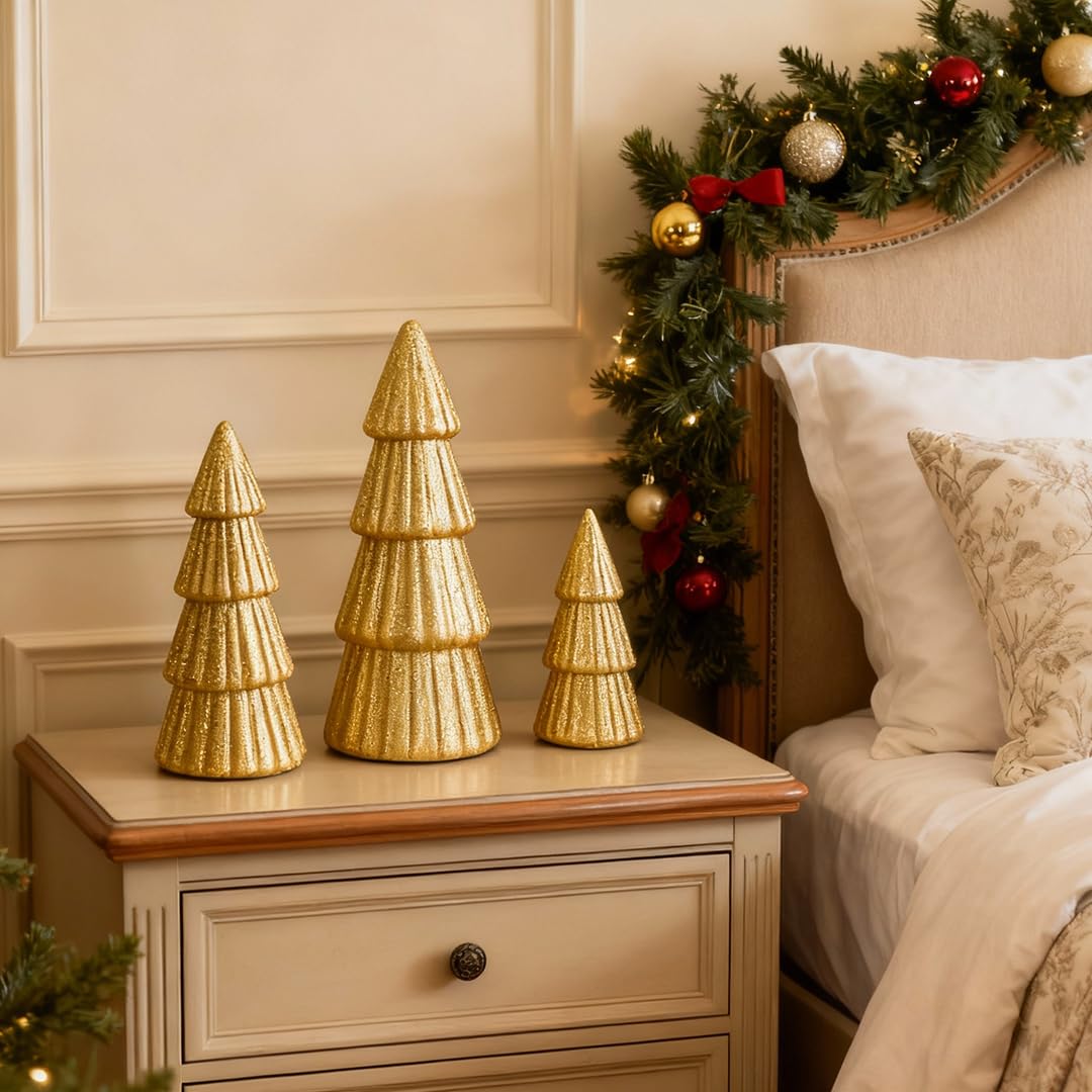 Set of 3 Joyhalo Tabletop Christmas Trees, Frosted Christmas Trees Indoor Xmas