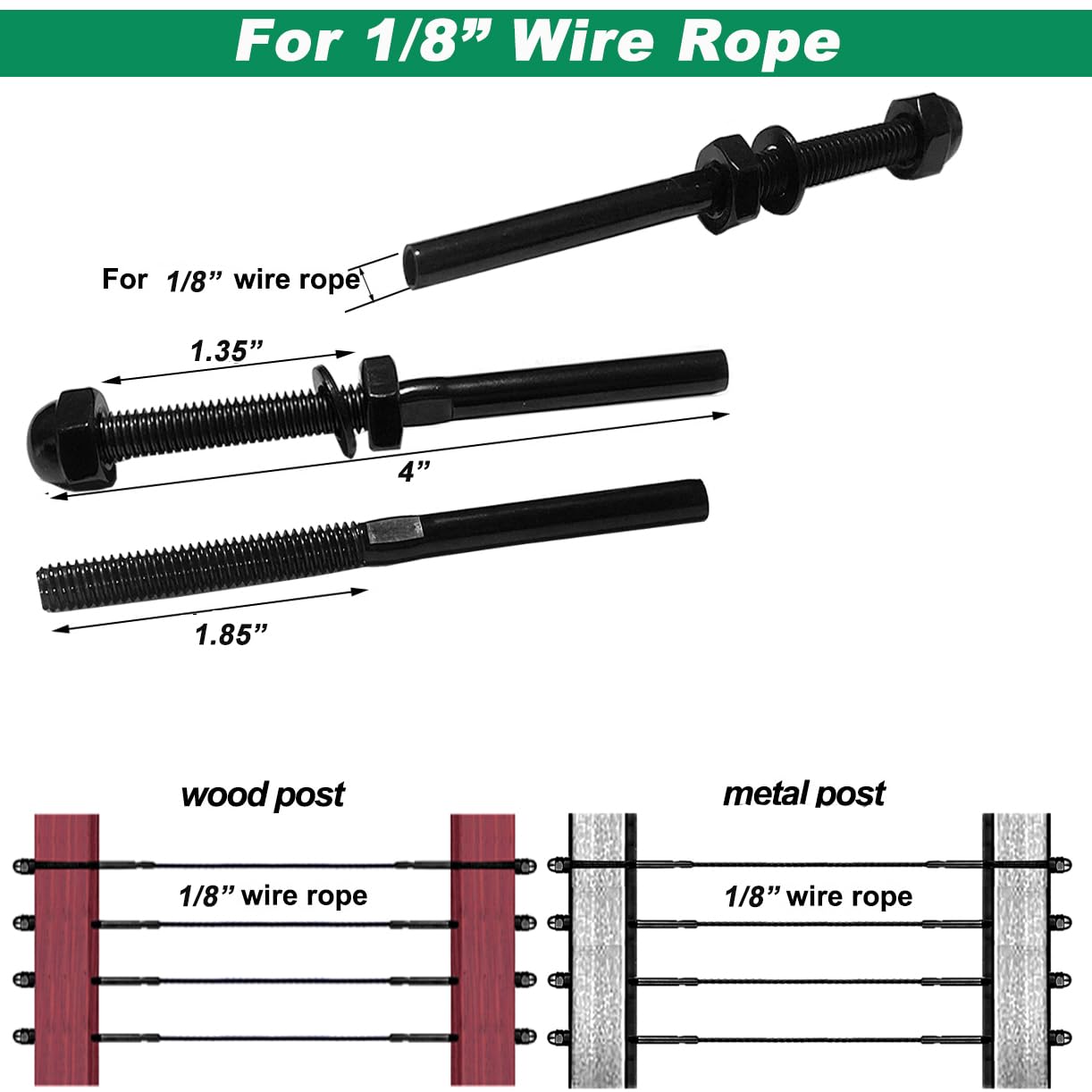 20 Count Sowtowe 1/8 Black Cable Railing Hardware, T316 Stainless Steel Cable
