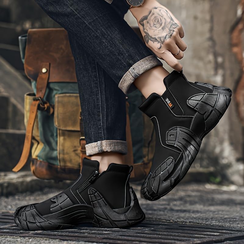 Men's Mid-Top Fashion Sneakers - Casual Sport Style, Solid Color, All-Season,