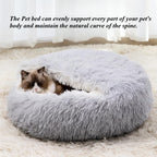 Hooded Cat Bed Cave Round Donut 19.69 inch Plush Anti-Anxiety Calming Dog Bed