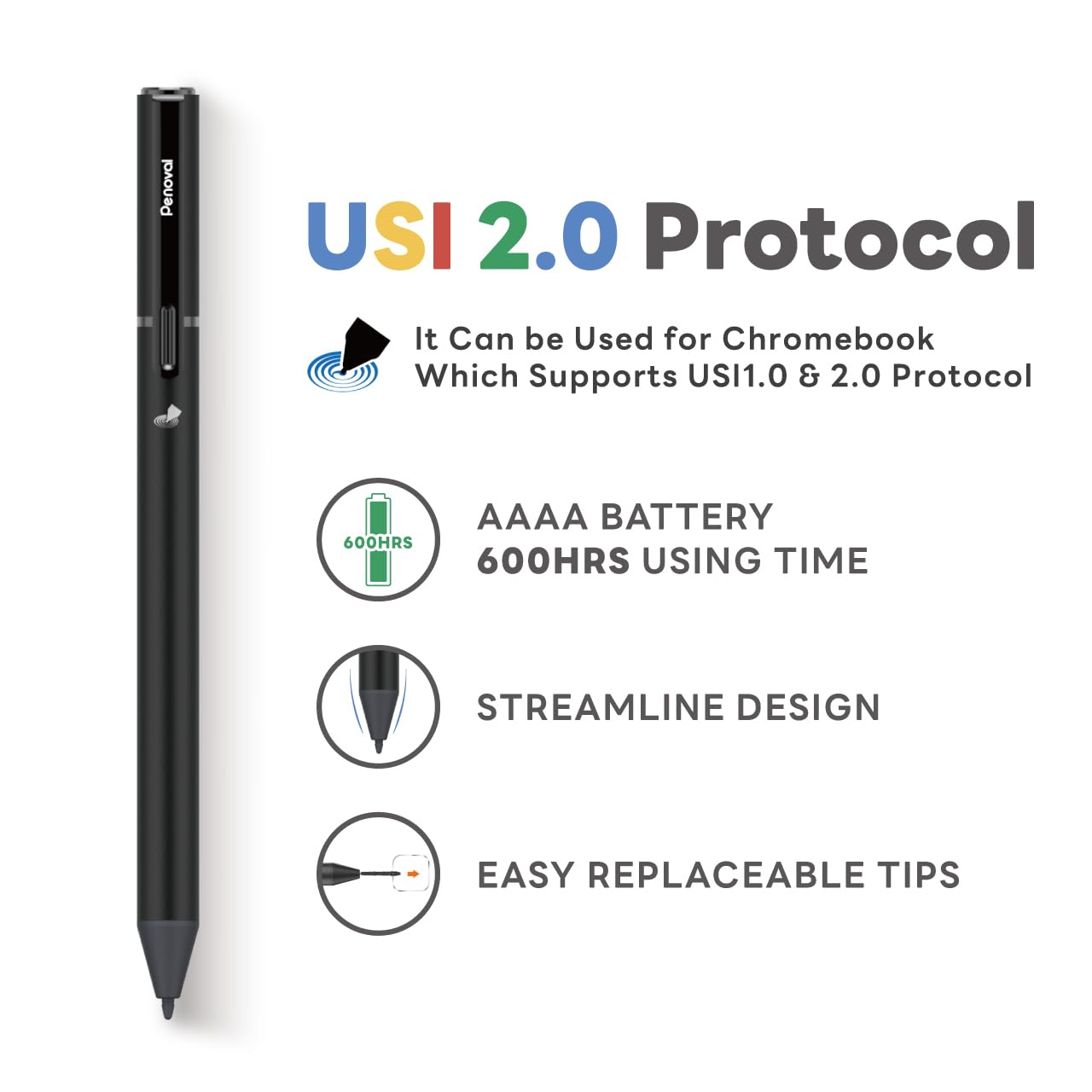 Penoval USI 2.0 Lite Stylus Pen for Some Chromebook Model, 4096 Levels Pressure