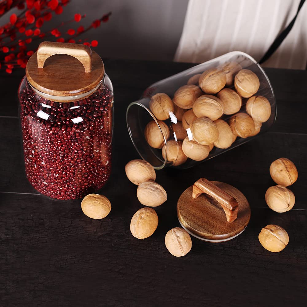 SAIOOL Canister Set of 2, Glass Kitchen Canisters with Airtight Acacia Lid, Tall