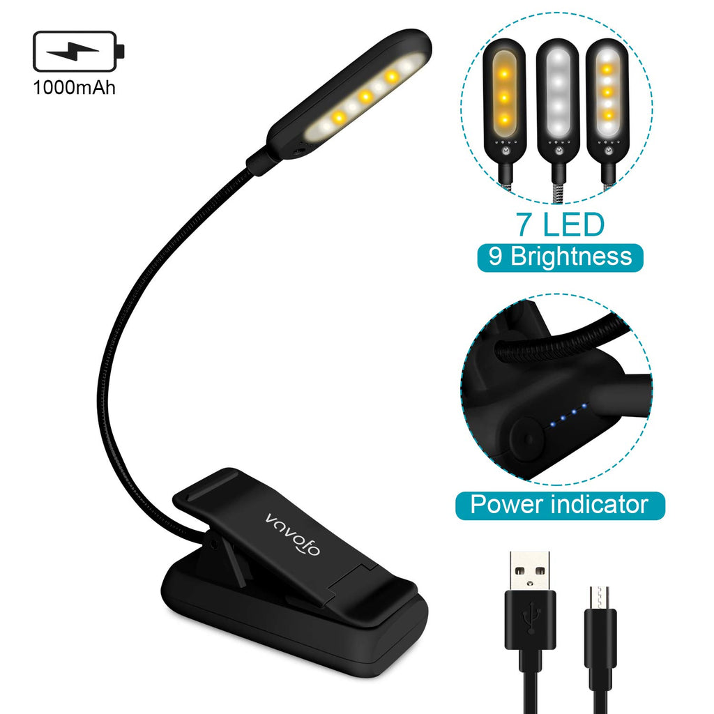 VAVOFO Rechargeable Reading Light 7 LEDs with 9 Color Temperature 9 Brightness