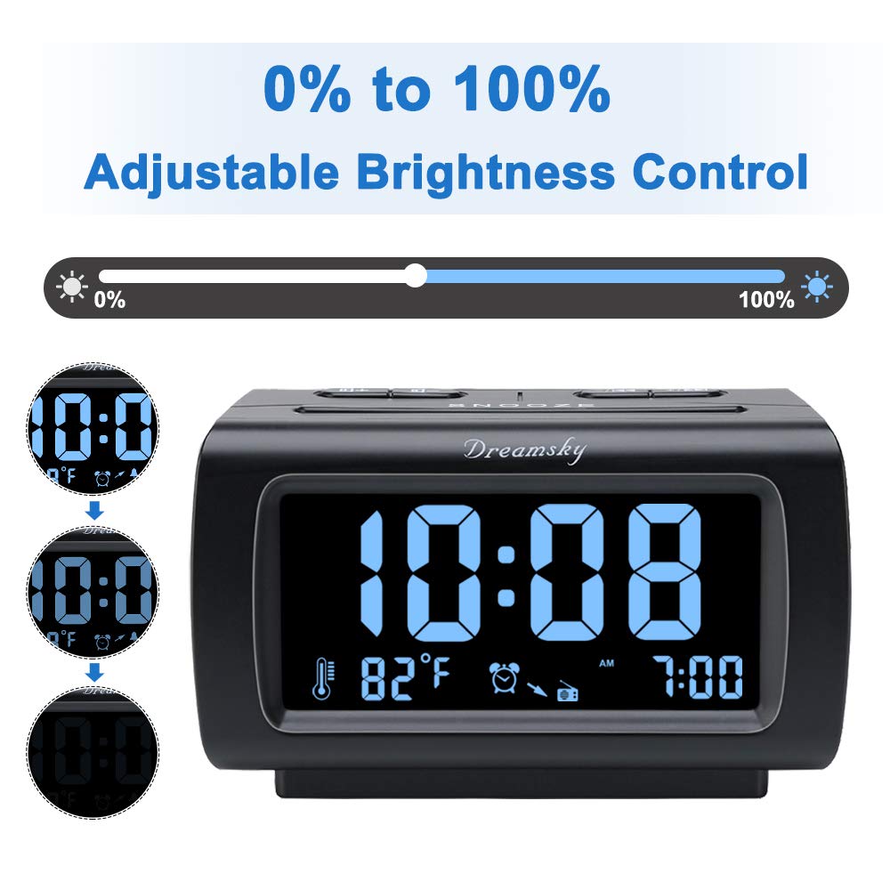 DreamSky Alarm Clock Radio Bedroom Battery Backup Large Display USB FM Snooze