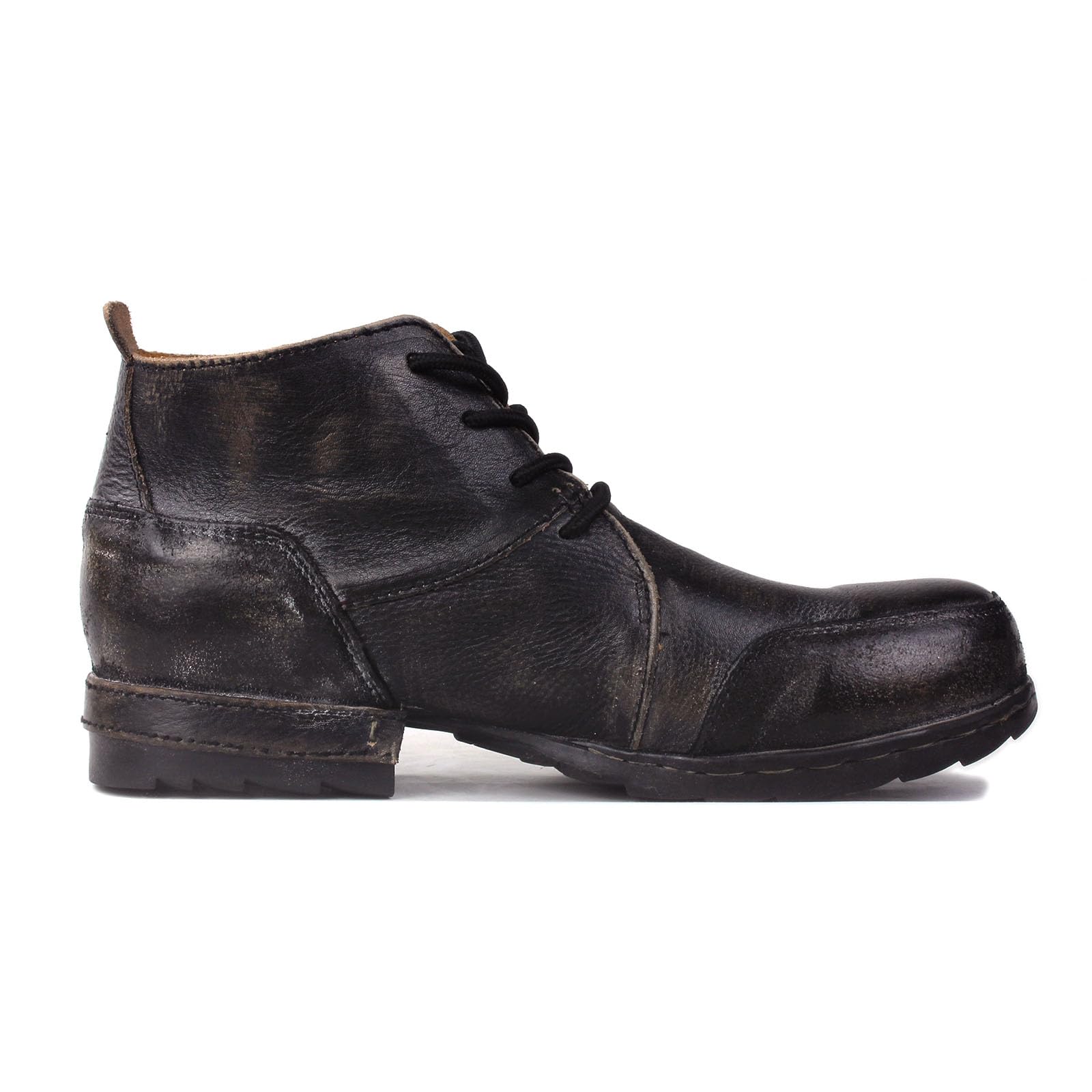 OSSTONE Vintage Black Moto Boots for Men Fashion lace-up Leather Retro Chukka Boots Casual Shoes OS-6015-7-Vintage-Black-12-R, Men's Size US12