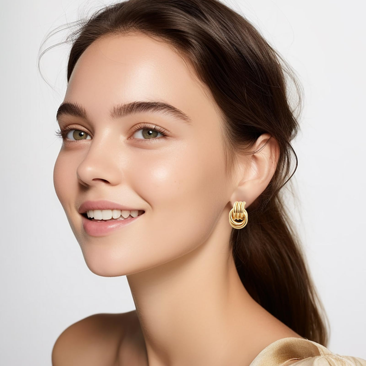LWALMS Chunky Gold Earrings for Women - Double Knots 14K Real Gold Plated