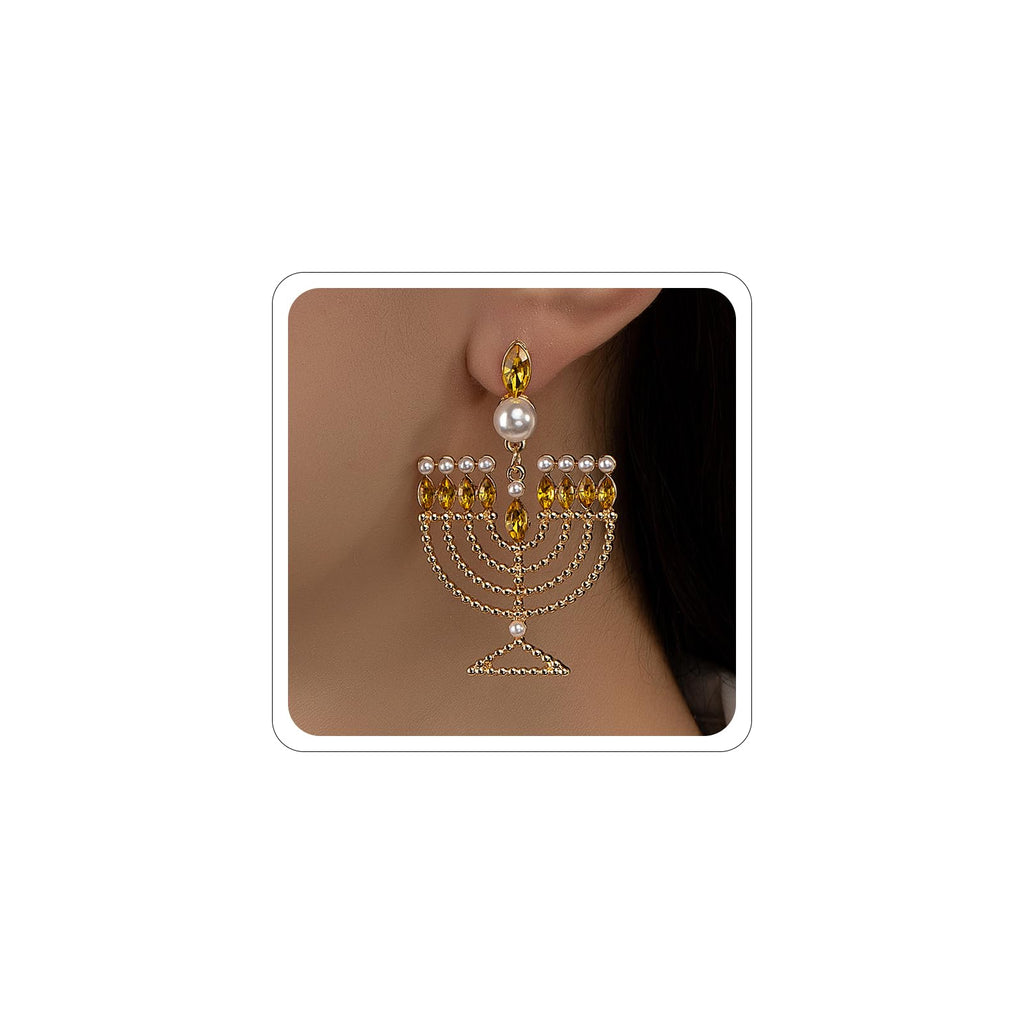 Hanukkah Earrings for Women Pearl Menorah Earrings Stud Jewish Holiday Jewelry