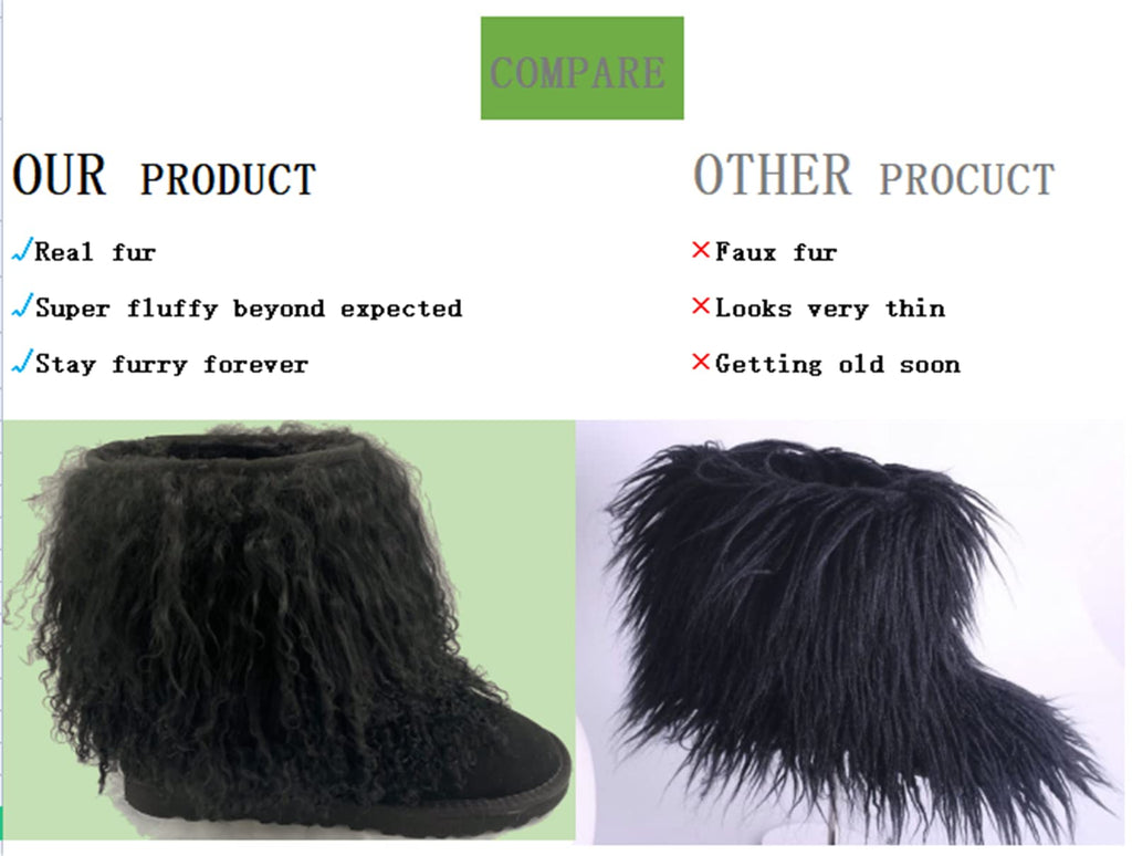 FurinFashion PBS High Tall Over Knee Real Mongolian Sheep Fur Snow Boots for