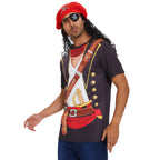 Vegove Novelty Men's Pirate Costume T-Shirts Set, 3D Caribbean Cruise Night