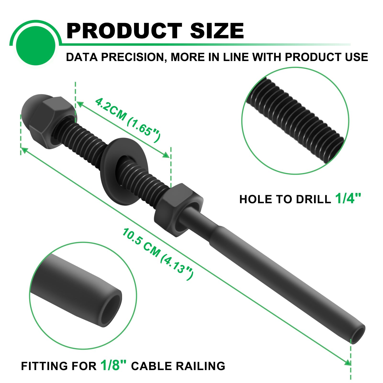 Andorm 20pcs 1/8" Cable Railing Tensioner Terminal Kit Black, Threaded Swage