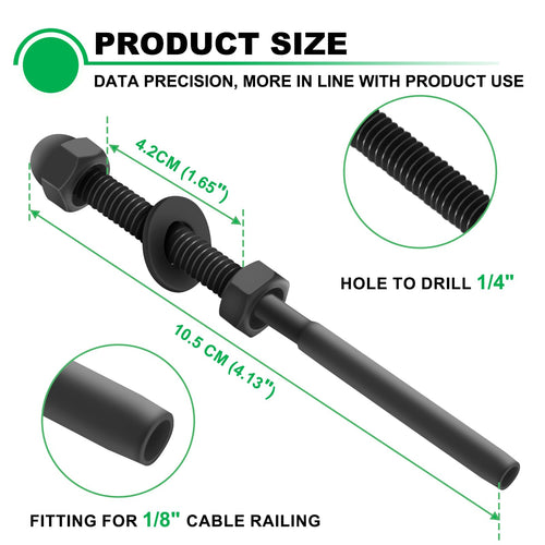 Andorm 20pcs 1/8" Cable Railing Tensioner Terminal Kit Black, Threaded Swage