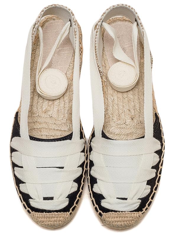 U-lite Women's Espadrille FLat Sandals Closed Toe Ankle Wrap,Classic Lace Up