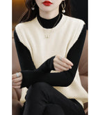 Ailaile Knitted O-Neck Vest Women's Sweater 100% Merino Wool Sleeveless Pullover