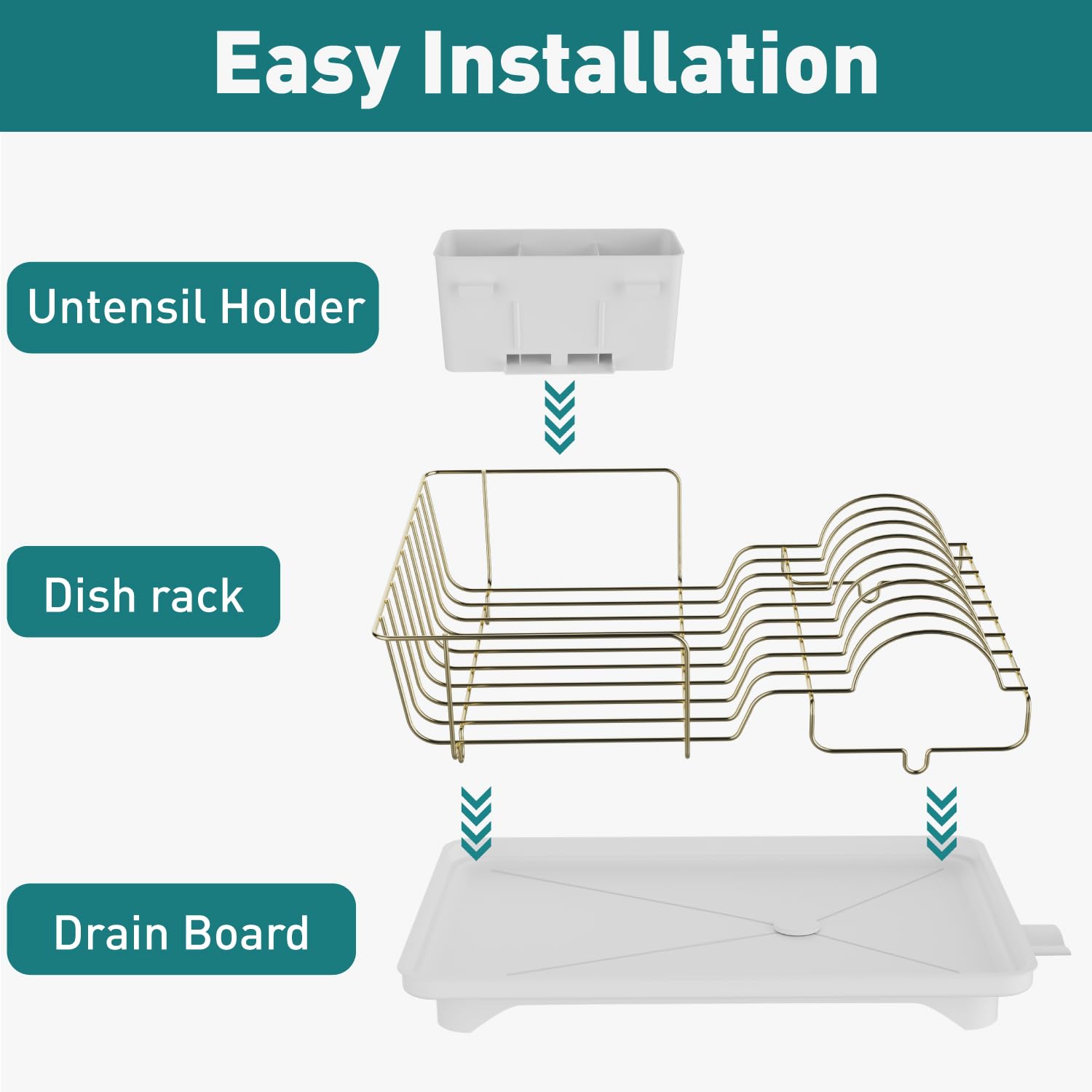 Buruis Gold Stainless Steel Dish Drying Rack Large Kitchen Countertop Organizer