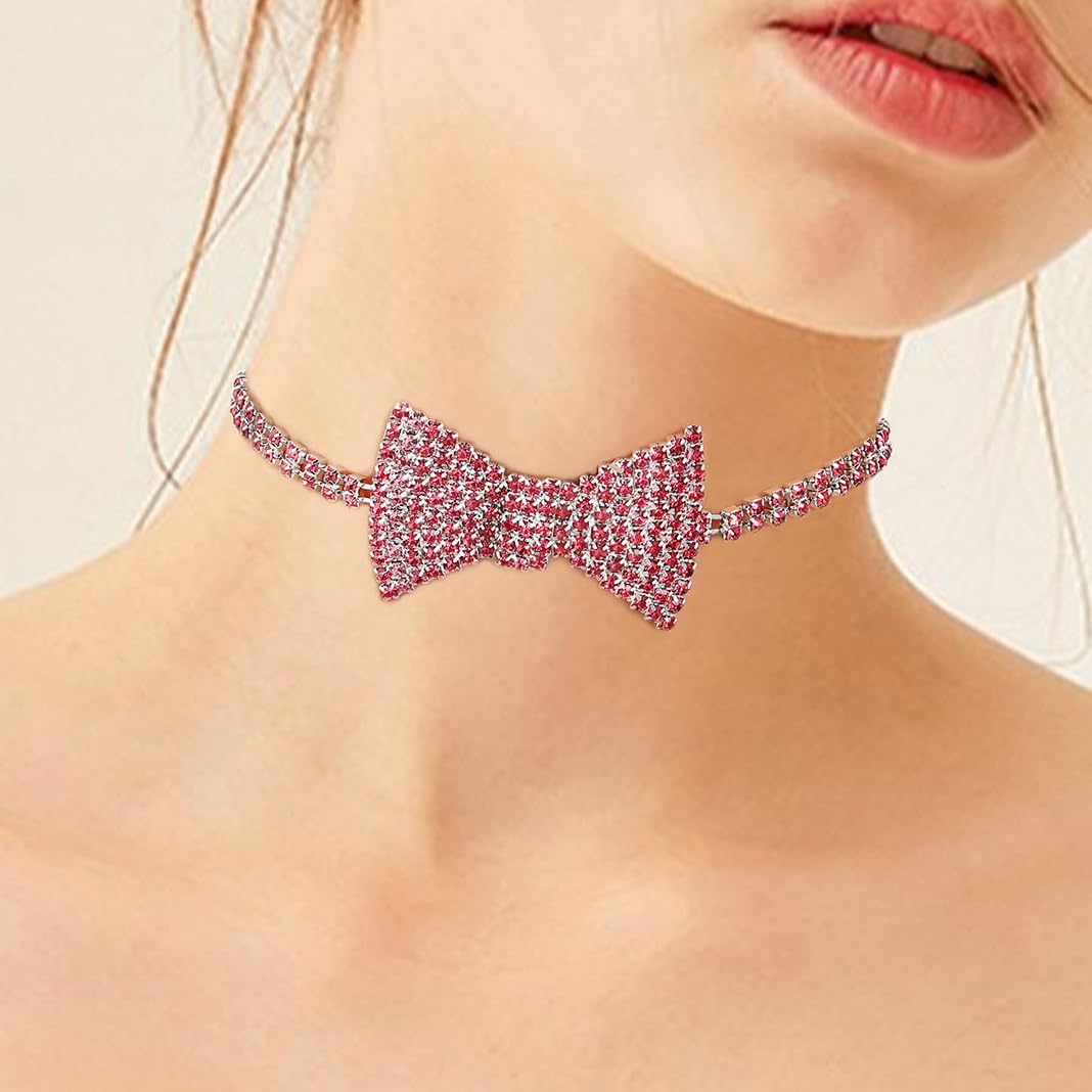 Sethain Boho Rhinestone Choker Necklace Silver Crystal bowknot Necklaces Party