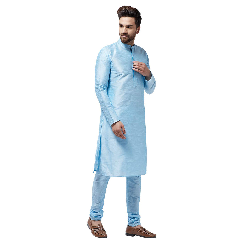 Sojanya (Since 1958 Men'S Silk Blend Sky Blue Kurta & Churidaar Pyjama Set, Size