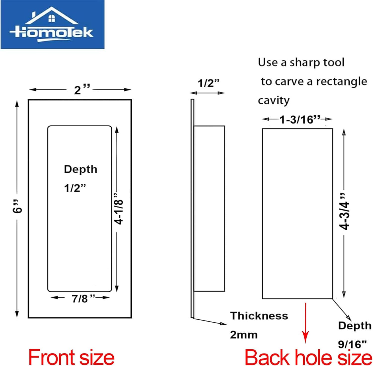 HOMOTEK 7 in Flush Pull Sliding Closet Door Handles 4 Pack Recessed Rectangular
