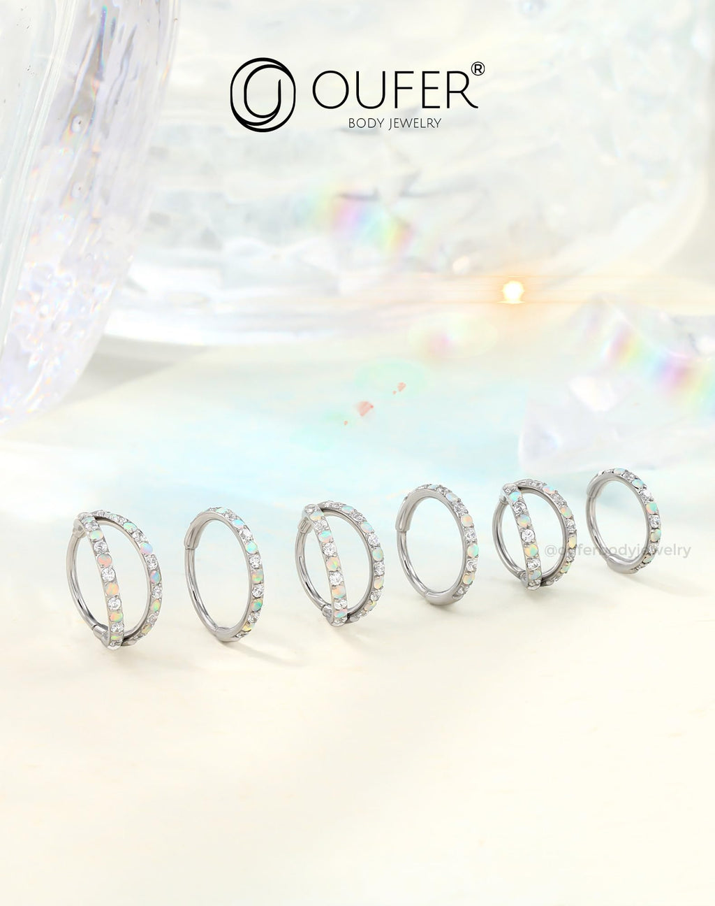 OUFER 2PCS Opal Nose Rings Hoops, 20G 7MM Single and Double Hoop Nose Rings for