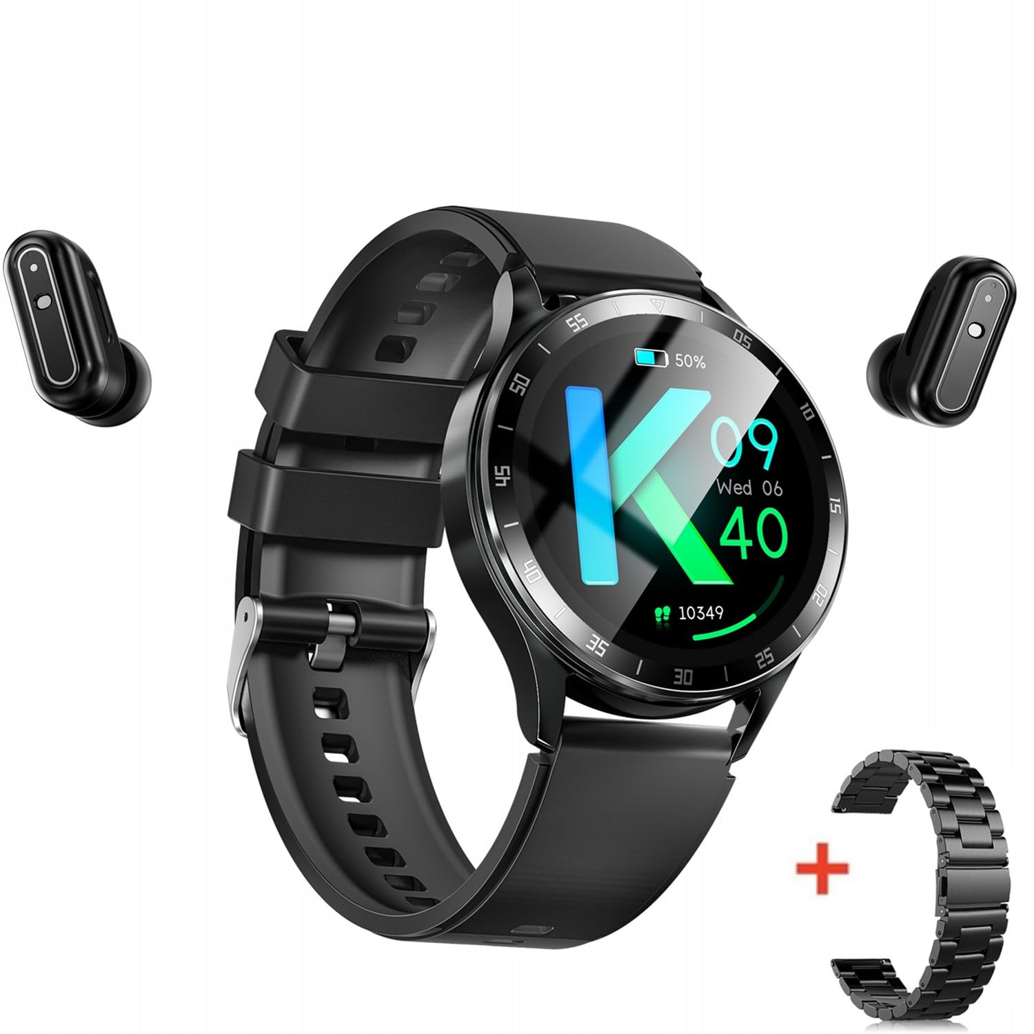 X10 Smart Watch with Earbuds for iPhone Android Smartphones 1.39 Inch Round