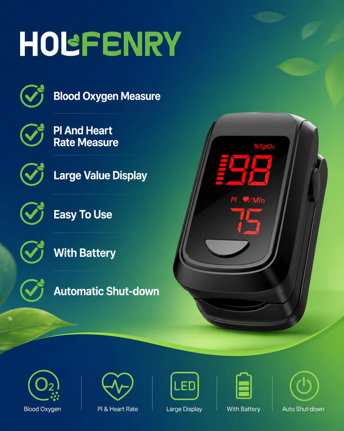 HOLFENRY Pulse Oximeter Fingertip - Large Display Oxygen Monitor Fingertip with