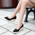 Kldyj Womens Espadrilles Wedges Pumps Platform Close Pointed Toe Slip On Loafers Casual Sandals Dress Solid Color Shoes(Black,5 US)
