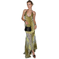 Caviotess Women’s Sexy Halter Backless Leopard Print Maxi Dress Irregular Hem